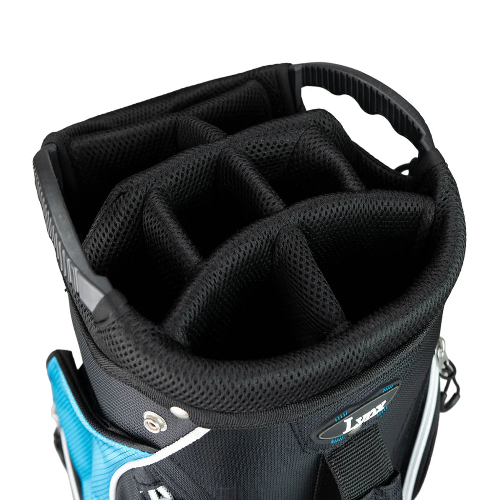 Lynx Boom Boom Set top-down view of the stand bag showing the 5-way club divider and padded top