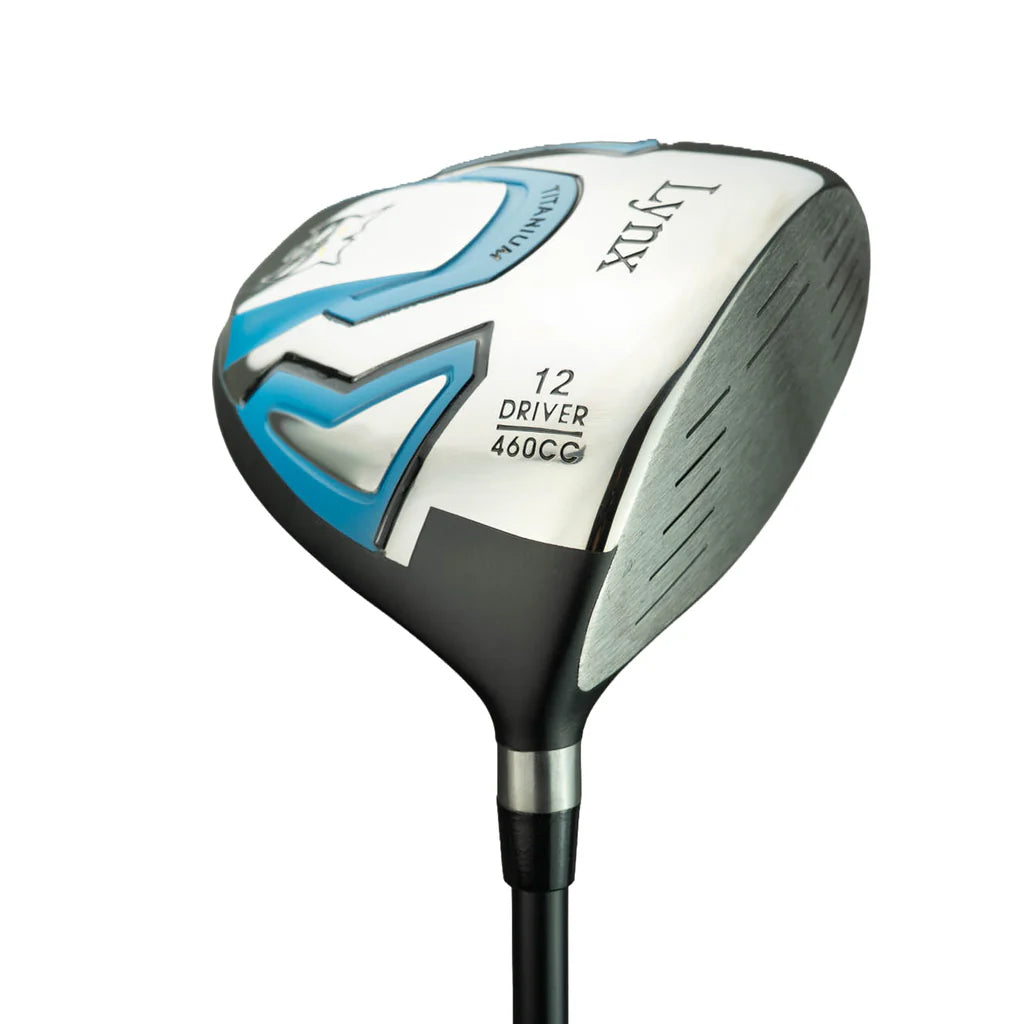 Lynx Boom Boom Set close-up of the 12-degree titanium driver head with blue detailing